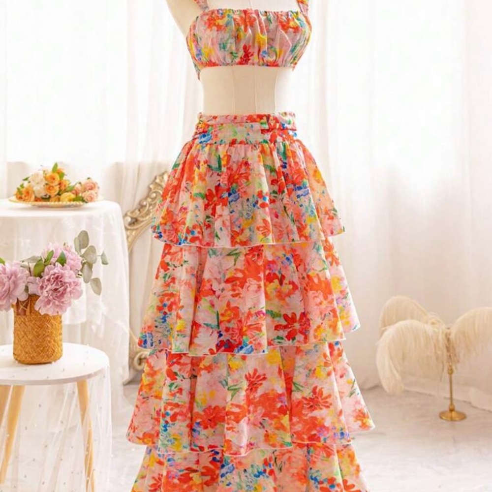 Floral Multi-Tiered Skirt Set